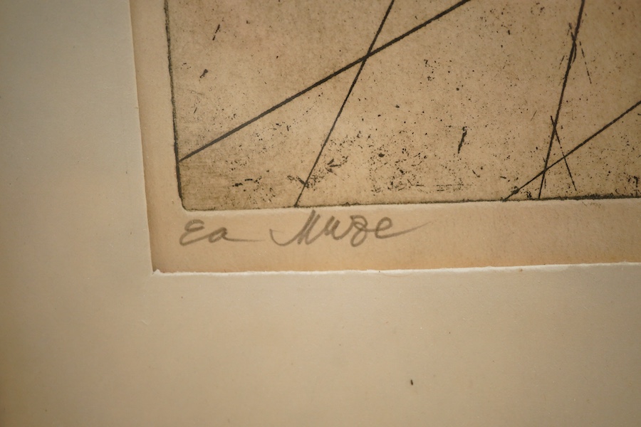 Marcel Chirnooga (Romanian), Muses, signed in pencil, indistinctly dated and inscribed, etching, 40 x 25cm